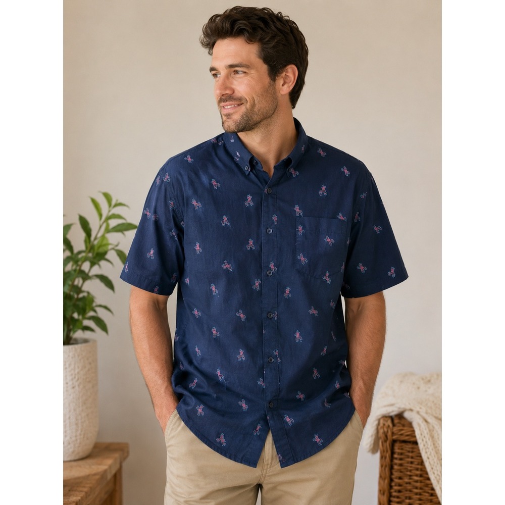 Visive Big Mens 3XL Navy Blue Pinata Print Short Sleeve Button Down Shirt